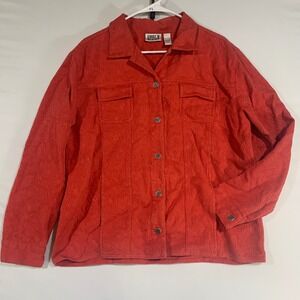 Chico's Design Cotton Button Front Jacket Textured Career Casual Red Size L‎